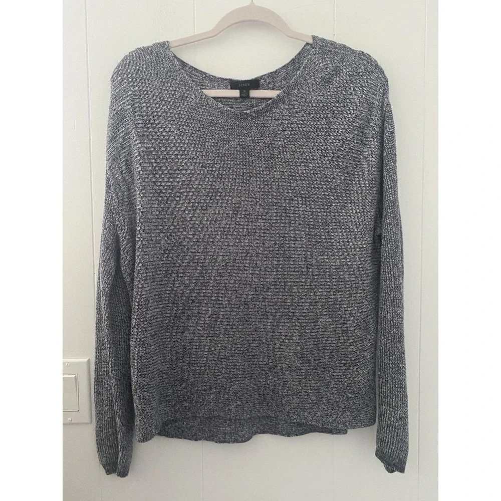 J.Crew Linen Cotton Marled Knit Sweater Women's Small Blue White Long Sleeve